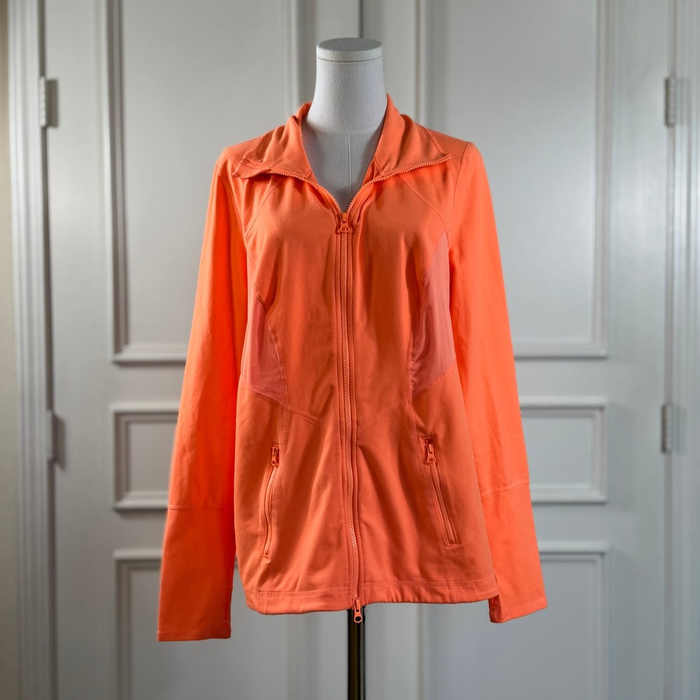 Zella Full Zip Track Jacket Women's Size 1X Neon Orange Mesh Panel Activewear